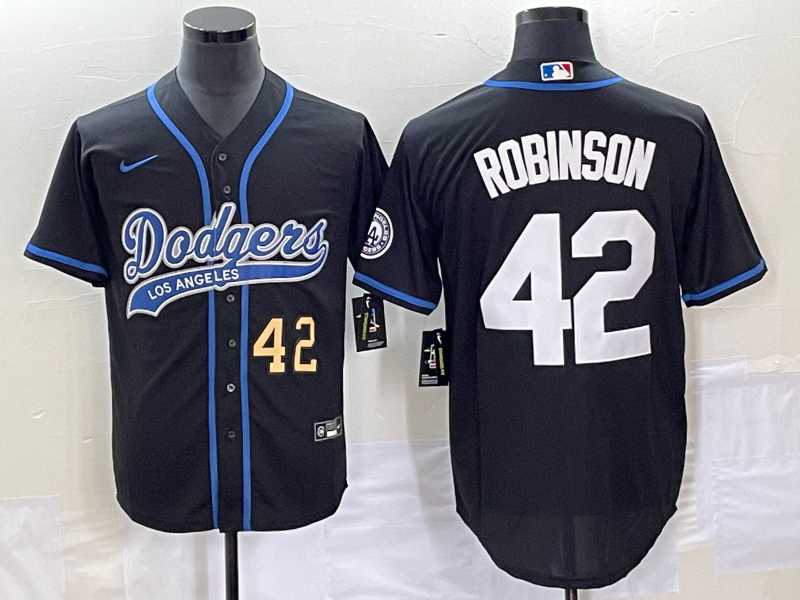 Men%27s Los Angeles Dodgers #42 Jackie Robinson Number Black With Patch Cool Base Stitched Baseball Jersey->los angeles dodgers->MLB Jersey